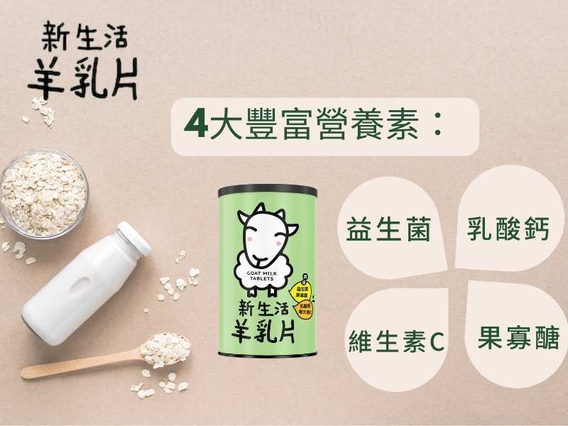 新生活羊乳片 除了益生菌,新生活羊乳片還精心調配,增加了果寡醣、乳酸鈣、維生素C,讓這羊乳片有更多複合式的成份,豐富每天必須攝取的養分。