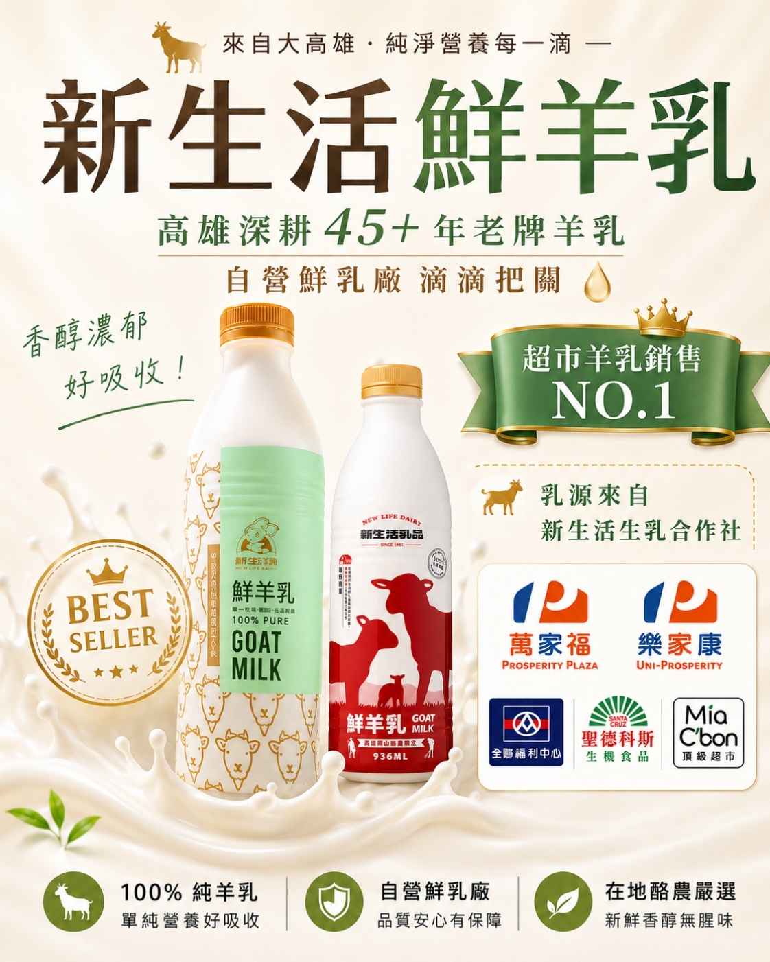 超市羊奶，小農鮮奶品牌，超市羊奶推薦，高雄羊奶，羊奶宅配